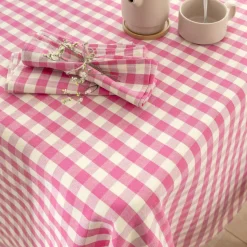 Nappe en coton DOULIANA vichy rose pivoine