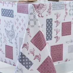Nappe Rectangle Basse Cour Toile Ciree Gris/Rouge