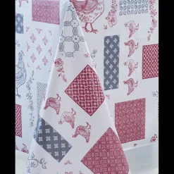 Nappe Rectangle Basse Cour Toile Ciree Gris/Rouge