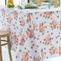 Nappe Rectangle Hibiscus Toile Ciree Corail
