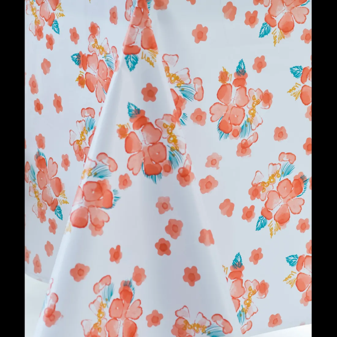 Nappe Rectangle Hibiscus Toile Ciree Corail