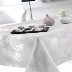 Nappe rectangulaire en tissu damassé FLORE Blanche