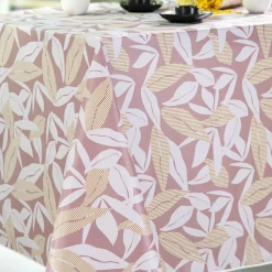 Nappe ronde 140 cm LIV BEIGE TOILE CIREE Rose