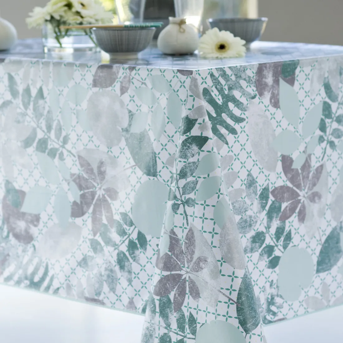 Nappe ronde 140 cm TOILE CIREE Aqua
