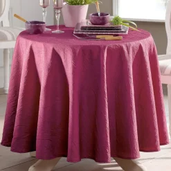 Nappe ronde en ployester FONTANA effet froissé permanent 180 ø - Violet prune
