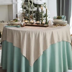 Nappe ronde en polyester FONTANA 180 øu froissé permanent beige chanvré