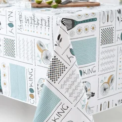 Nappe Ronde Enjoy Cooking Toile Ciree Bleu 140 cm