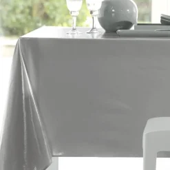 Nappe rondeToile cirée unie aspect brillant NAP.MUZIKA 135ø gris perle
