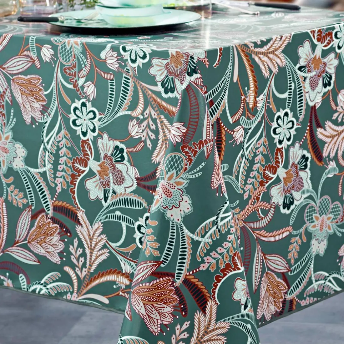 Nappe Toile cirée motif cachemire DATCHANAP 140 vert