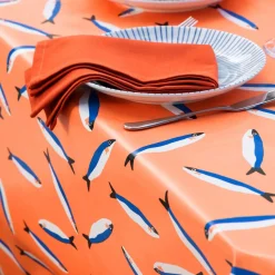 Nappe toile cirée rond SARDINHA D140cm corail