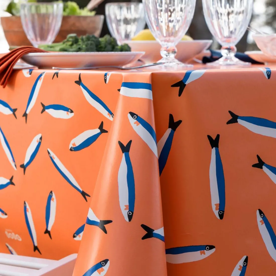 Nappe toile cirée rond SARDINHA D140cm corail