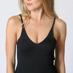 Nuisette courte col V noir en viscose