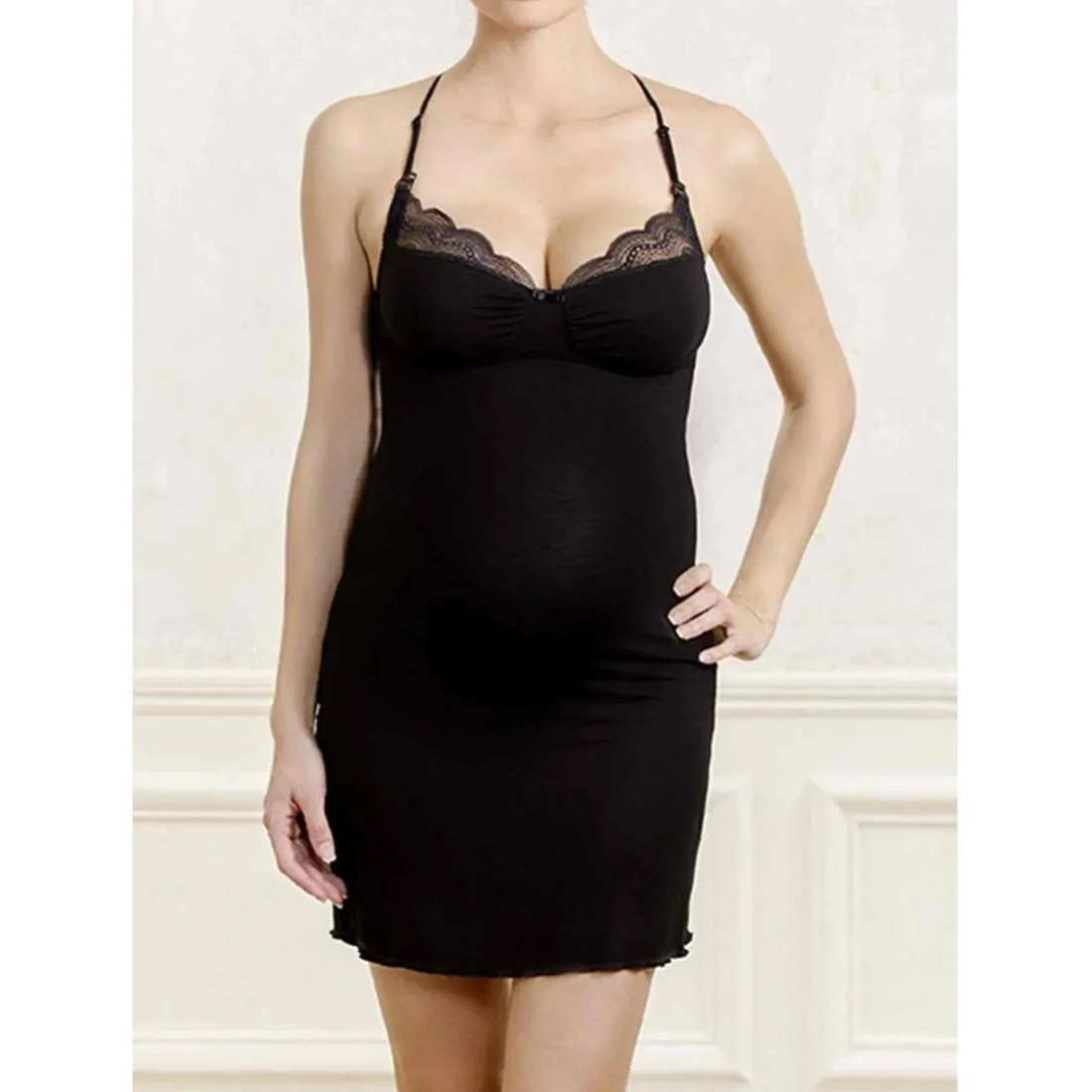 Nuisette de grossesse et d'allaitement noir Cache Coeur Lingerie en viscose