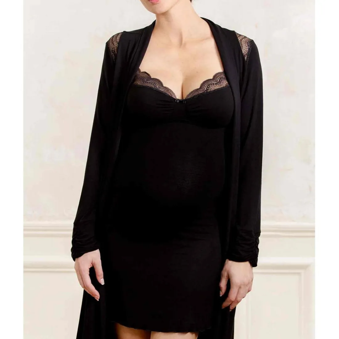 Nuisette de grossesse et d'allaitement noir Cache Coeur Lingerie en viscose
