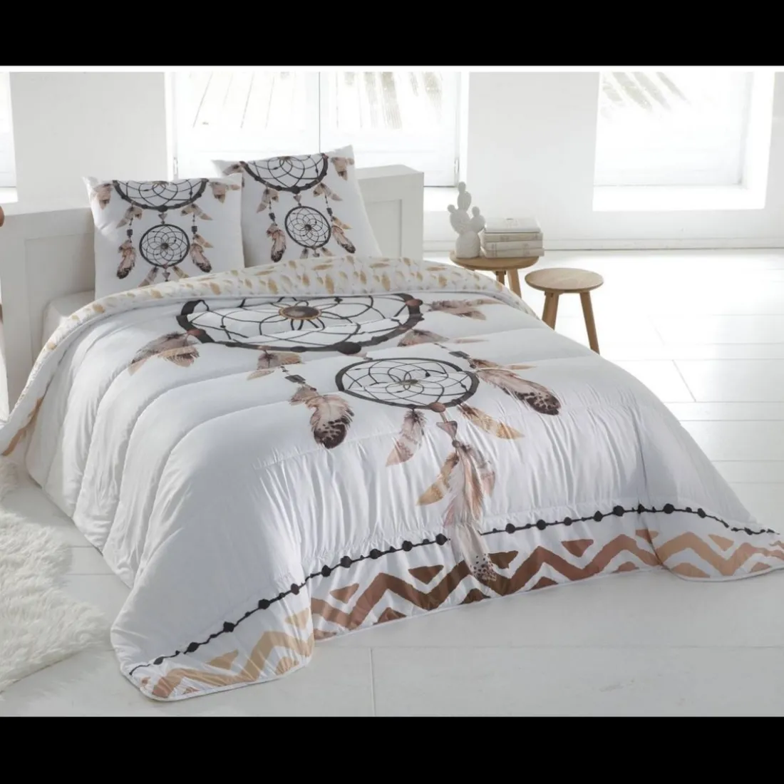 Oreiller déco double face motif attrape-rêve Blanc