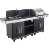 Pack Barbecue gaz FIDGI 3 Brûleurs avec desserte et évier avec Housse et Coffret 3 pièces aimantés