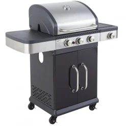 Pack Barbecue gaz FIDGI 3 Brûleurs avec desserte et évier avec Housse et Coffret 3 pièces aimantés