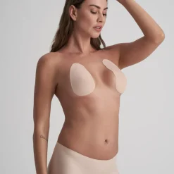Pack de 3 paires de coques fines adhésives et cache tétons Beige Bye Bra en coton