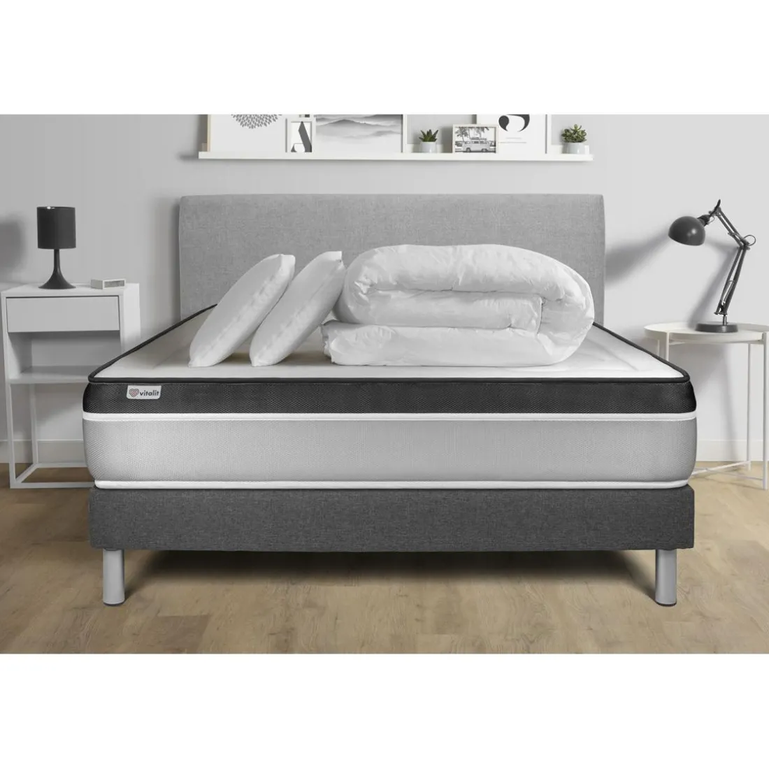 Pack prêt a dormir VITAL ERGO sommier Kit gris
