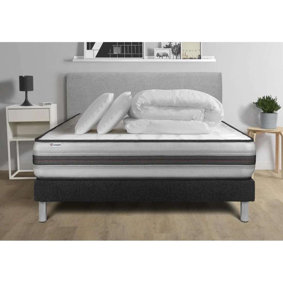 Pack prêt a dormir VITALPOWER RECOVER sommier Kit noir