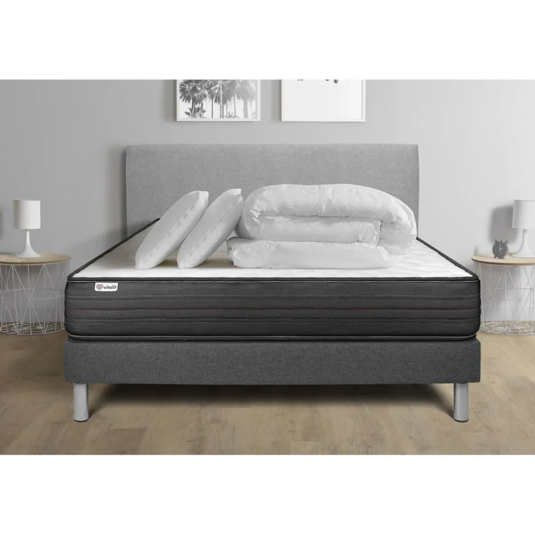 Pack prêt a dormir VITALPOWER sommier Kit gris