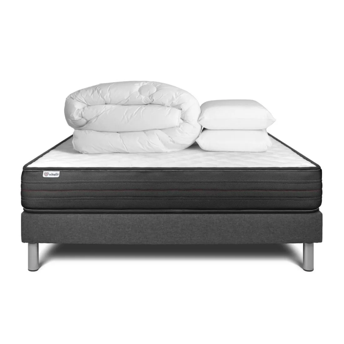 Pack prêt a dormir VITALPOWER sommier Kit gris