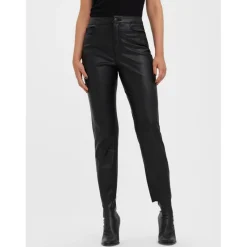 Pantalon 5 poches Straight Fit Taille haute Longueur cheville noir Clara