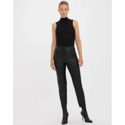Pantalon 5 poches Straight Fit Taille haute Longueur cheville noir Clara