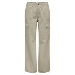 Pantalon cargo fermeture par bouton. fermeture éclair taille haute gris clair en coton Mae