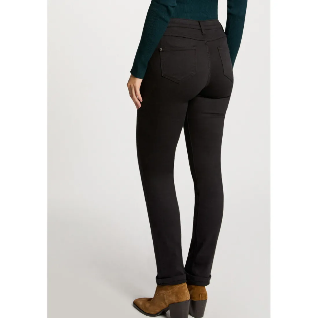 Pantalon droit noir uni en coton