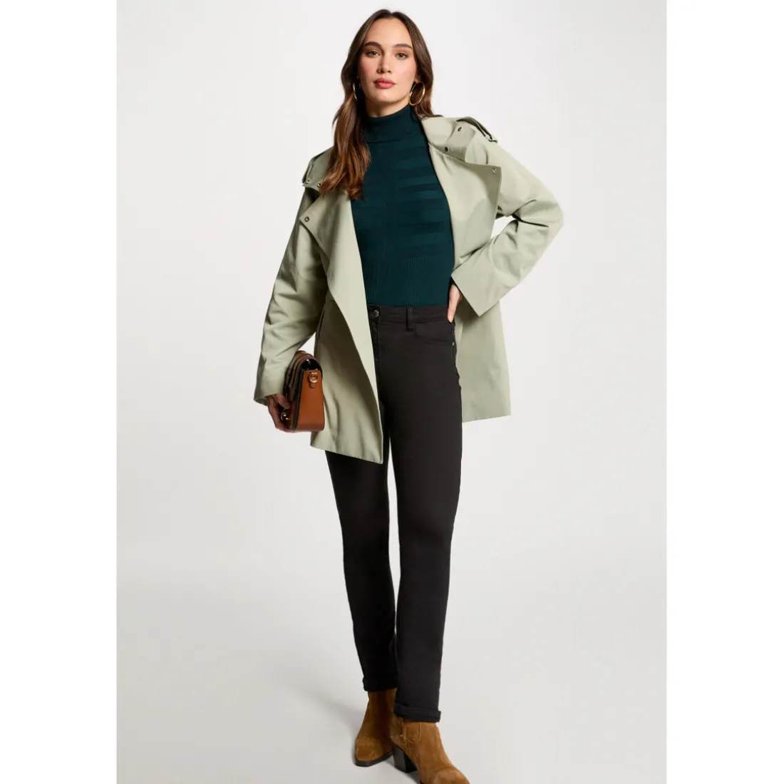 Pantalon droit noir uni en coton