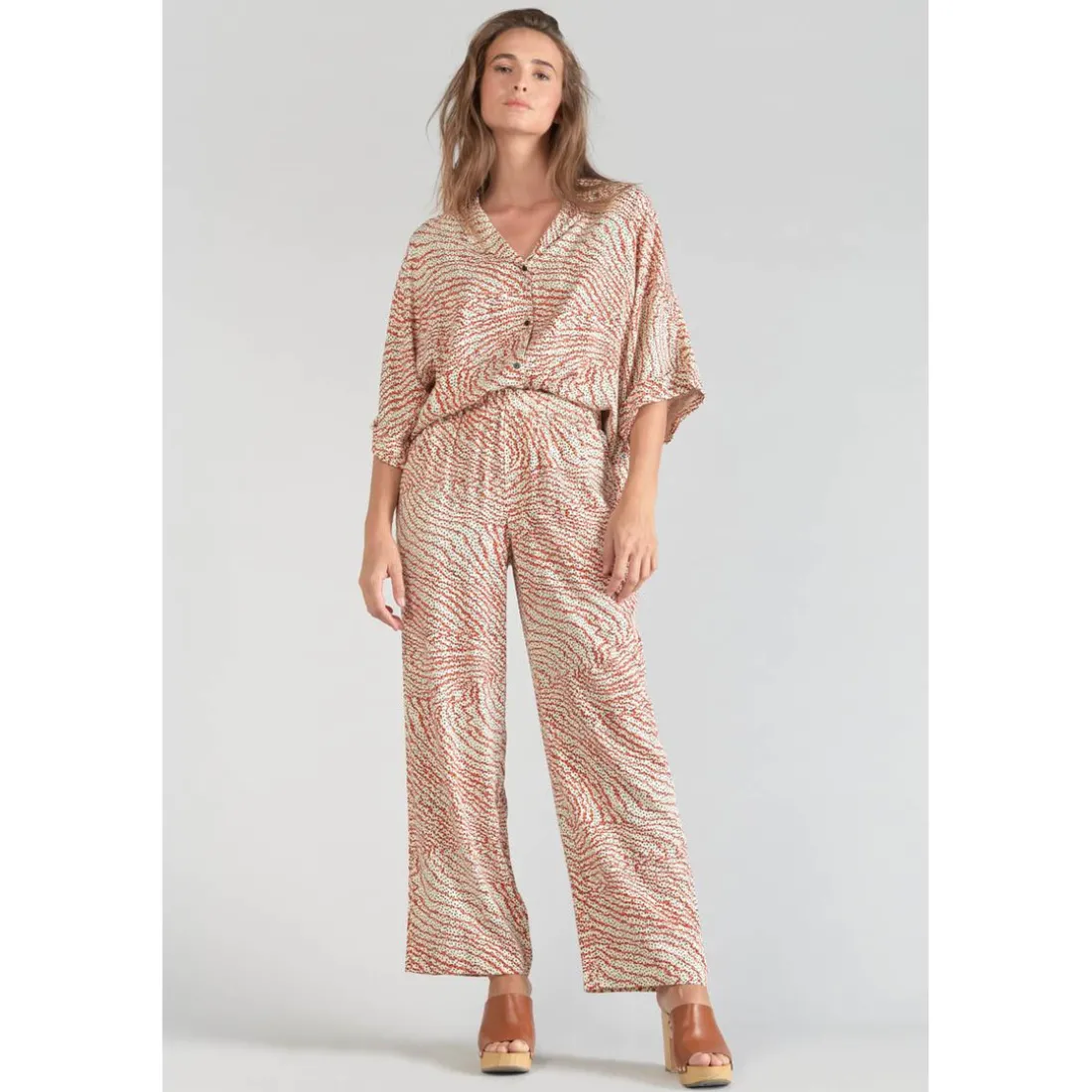 Pantalon droit YESA orange en viscose