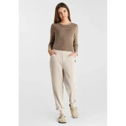 Pantalon droite CORDOGI beige en coton Rose