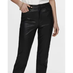 Pantalon en cuir synthétique fermeture par bouton. fermeture éclair taille haute noir Luna