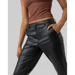 Pantalon en simili-cuir Slim Straight Fit Taille moyenne Pleine longueur noir Ruby