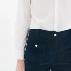 Pantalon femme bleu marine en coton