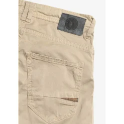 Pantalon garçon, Patos tapered arqué beige blanc en coton