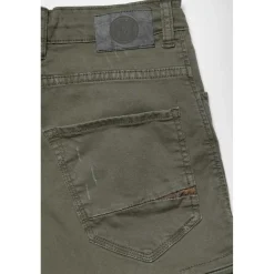 Pantalon garçon, Tobati tapered arqué kaki vert en coton