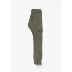 Pantalon garçon, Tobati tapered arqué kaki vert en coton