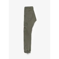 Pantalon garçon, Tobati tapered arqué kaki vert en coton