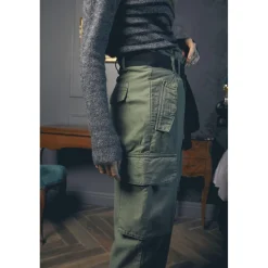 Pantalon loose, large AMBROISE vert en coton