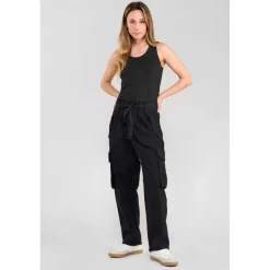 Pantalon loose, large AMBROISE noir Mia en coton