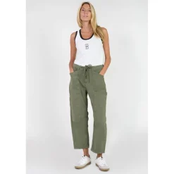 Pantalon loose, large, grandes poches plaquées MADIE kaki vert en coton Joy