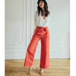 Pantalon paperbag ceinturé Joe Réédition en coton rose