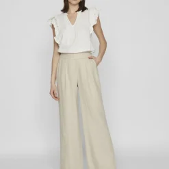 Pantalon regular fit gris clair en lin