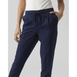 Pantalon taille moyenne bleu en viscose Ava