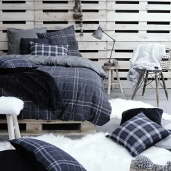 Parure de lit 2 personnes Megeve Bleu en Coton