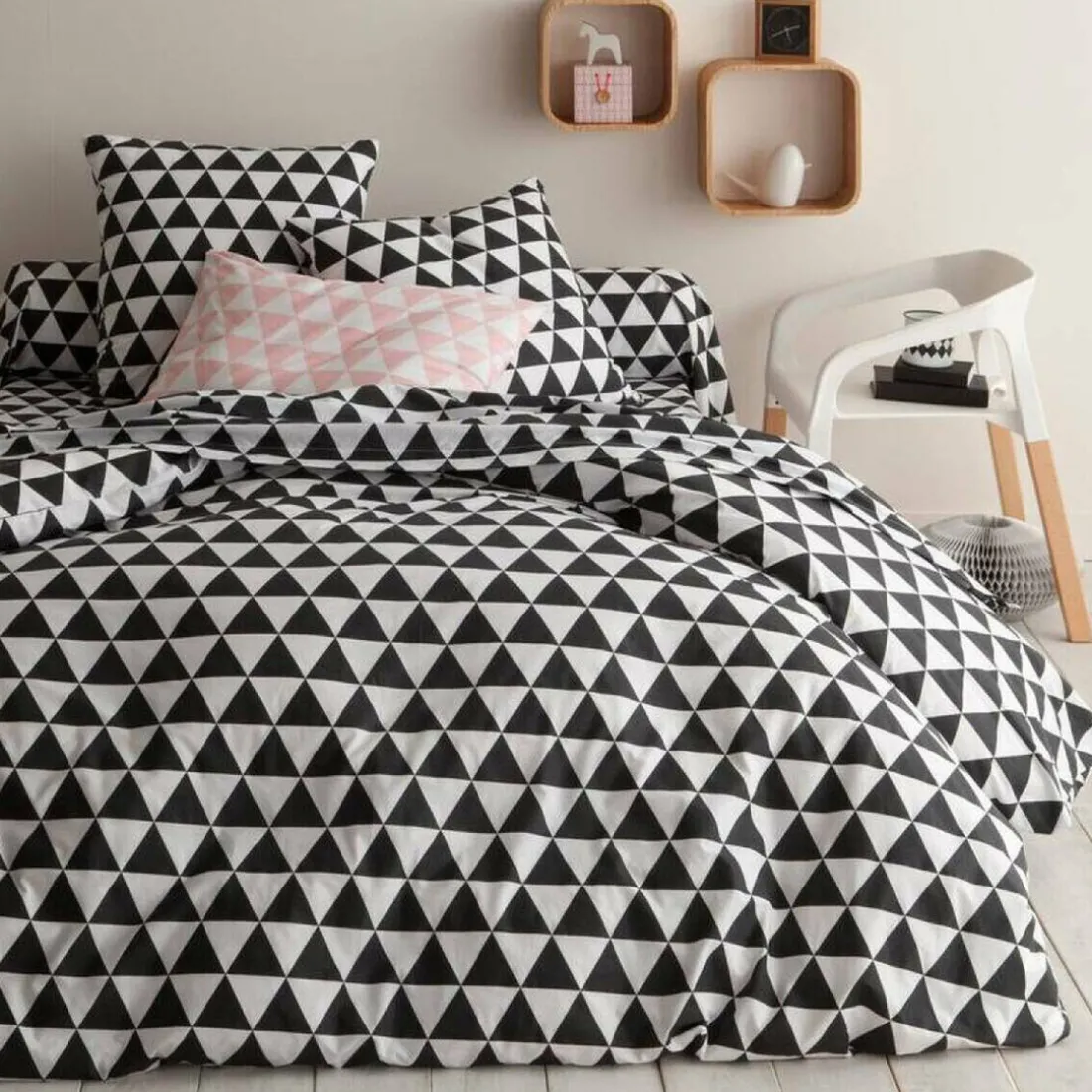 Parure de lit en Coton LORENZ- Noir/Blanc