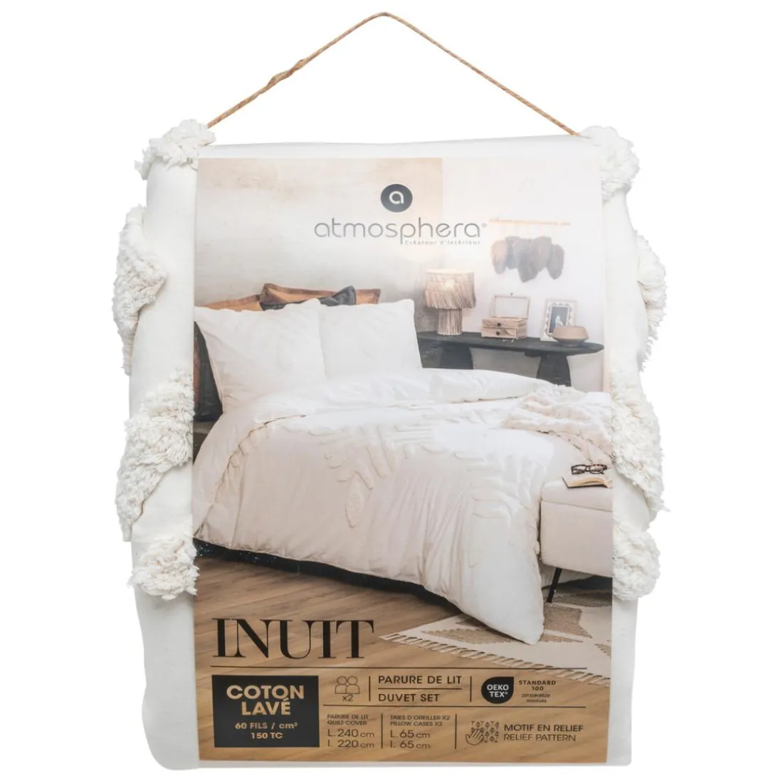 Parure de lit Inuit dreams coton blanc ivoire 240x220cm