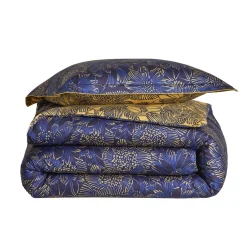 Parure drap plat 240 x 300 cm + 2 taies 65 x 65 satin ELIXIR Indigo